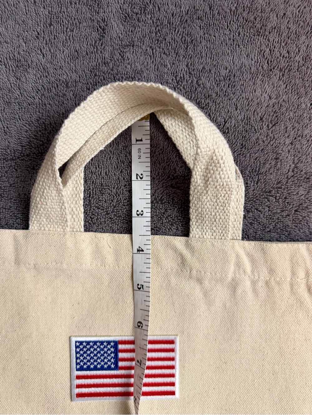 Canvas Tote Bag with American Flag Patch - Natural - Picture 5 of 7